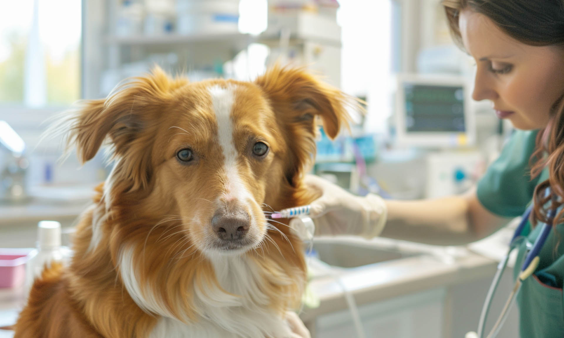 Dog being inspected by a vet for global travel readiness