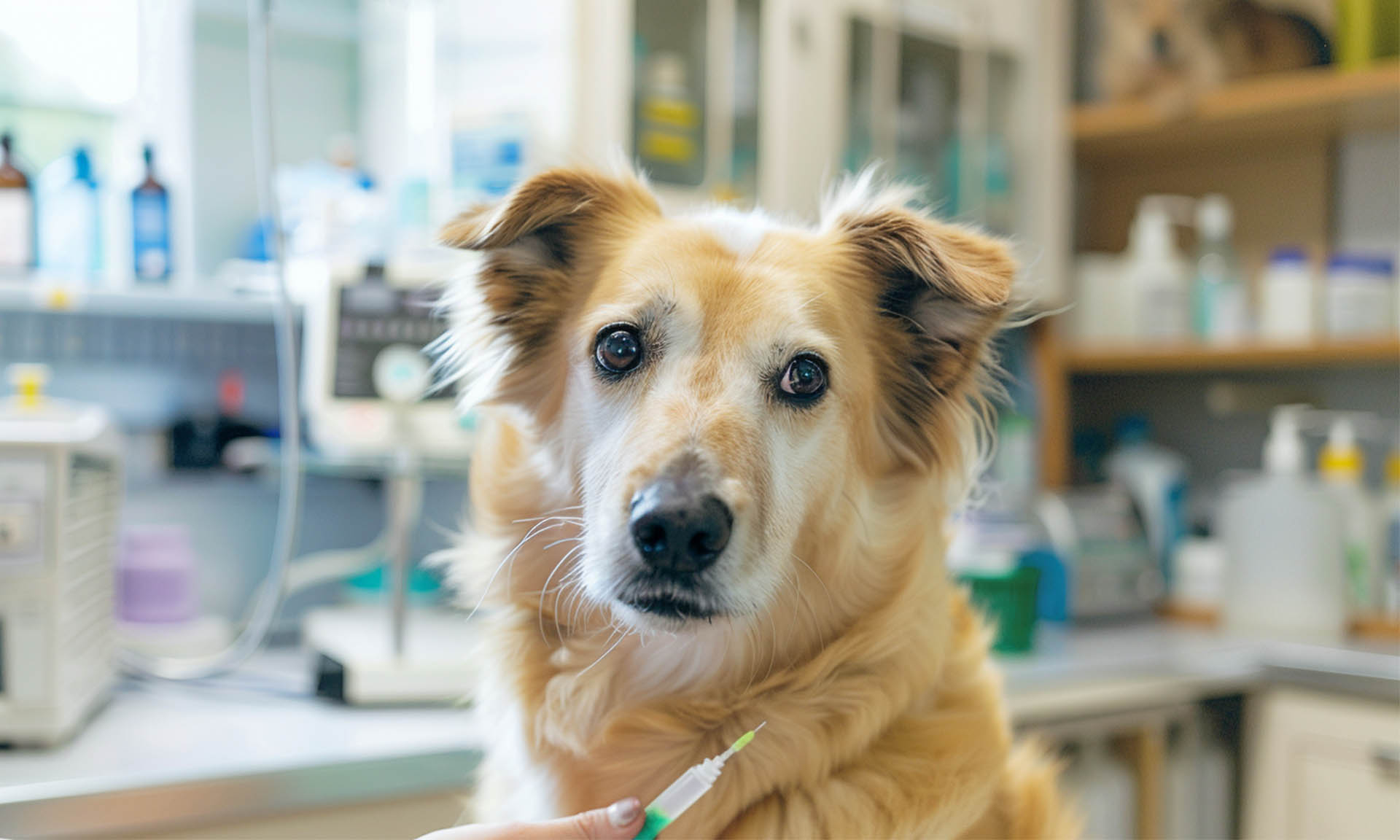 Pet dog getting a medical check-up before flying abroad