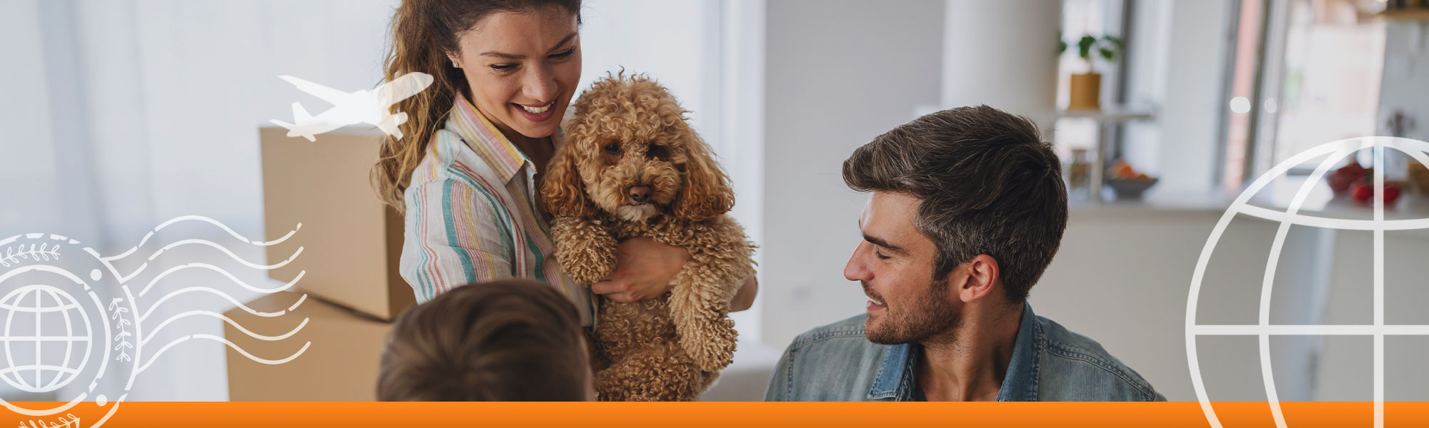 web banner image of a family with their dog